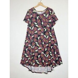 Lularoe Womens Large Purple Butterfly Short Sleeve Hi Low‎ Midi Pullover Dress